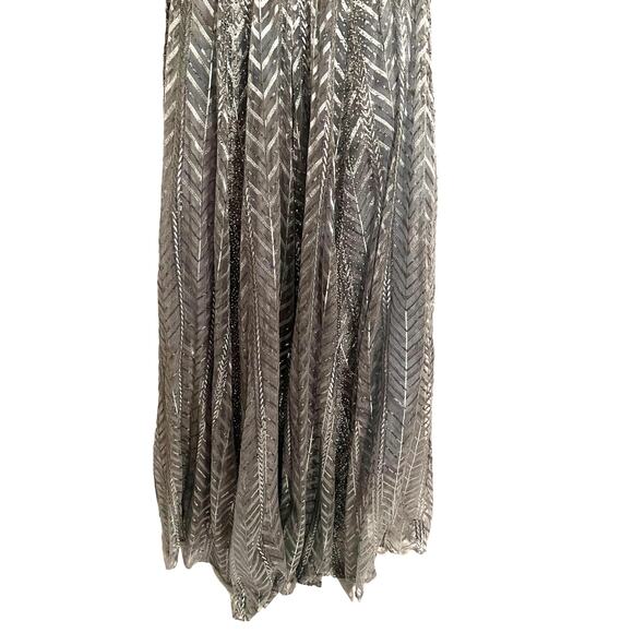 Mac Duggal Gown Embellished Illusion Long Sleeve Wrap Platinum Size 4 NWT 20189 - Picture 7 of 10